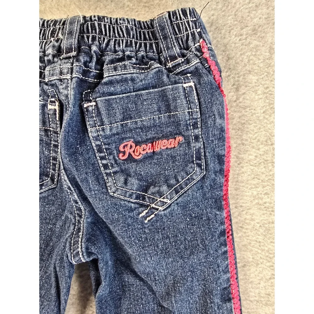 Rocawear Y2K Baby Girls Blue Denim Jeans Pink Side Trim Embroidered Size 12m